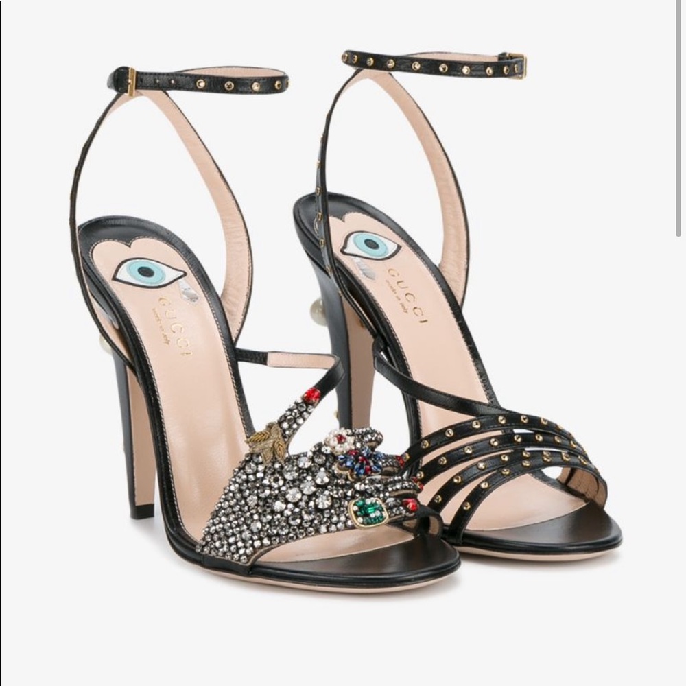 Gucci Crystal-Embellished Metallic Leather Sandals